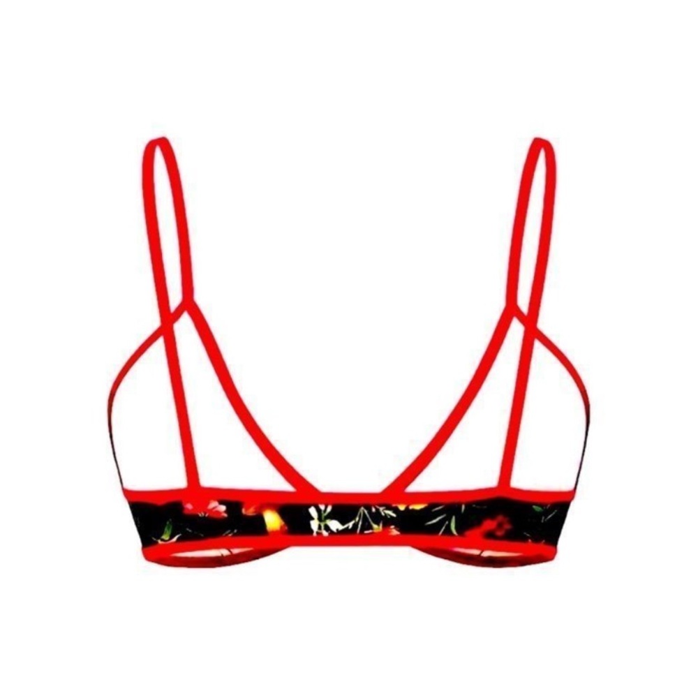 Floral Mesh Triangle Bra with Red Trim - Women Intimates - Picture 3 of 12